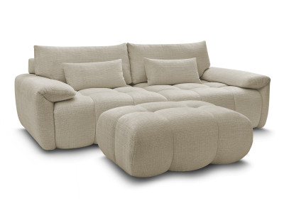 Canapé droit fixe 3 places IVANE avec dossier avance recule en tissu texturé et son pouf