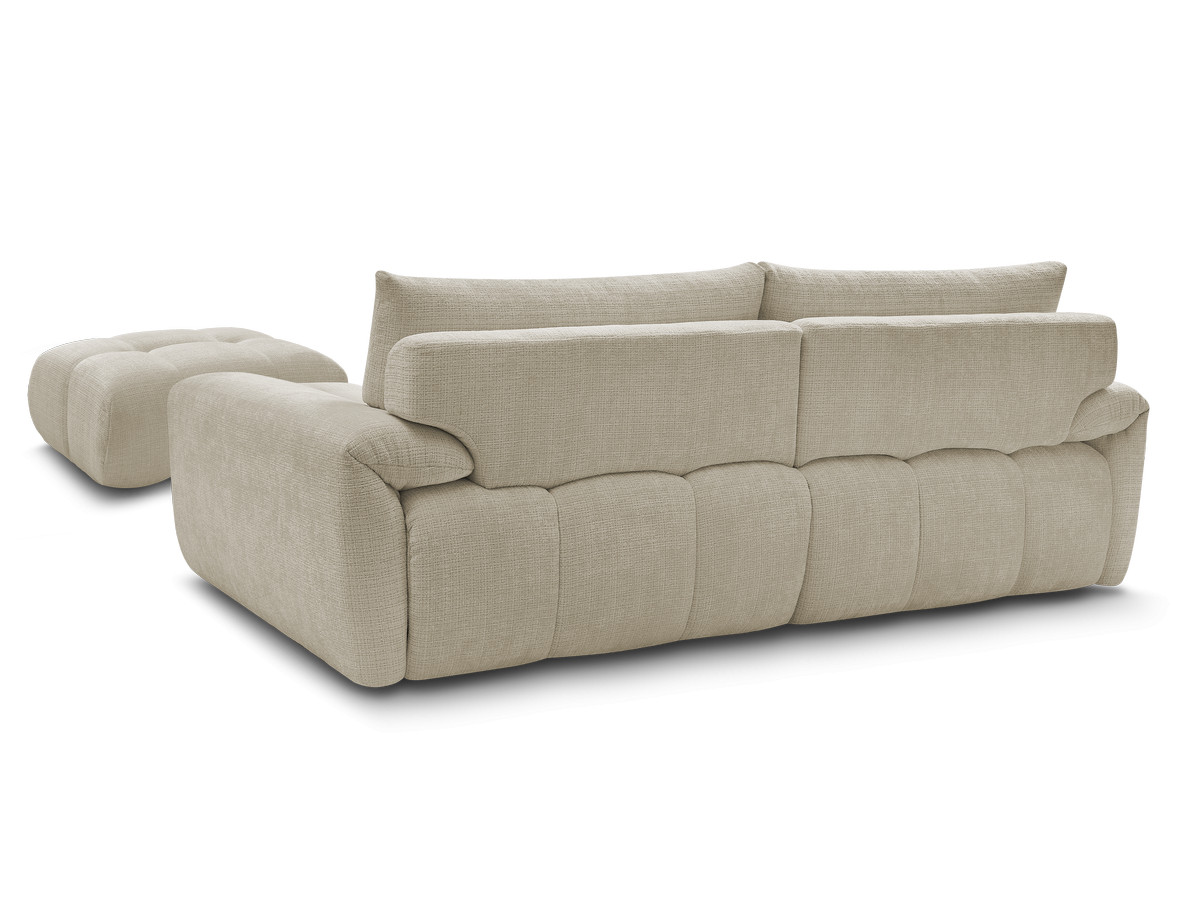 Canapé droit fixe 3 places IVANE tissu texturé avec pouf