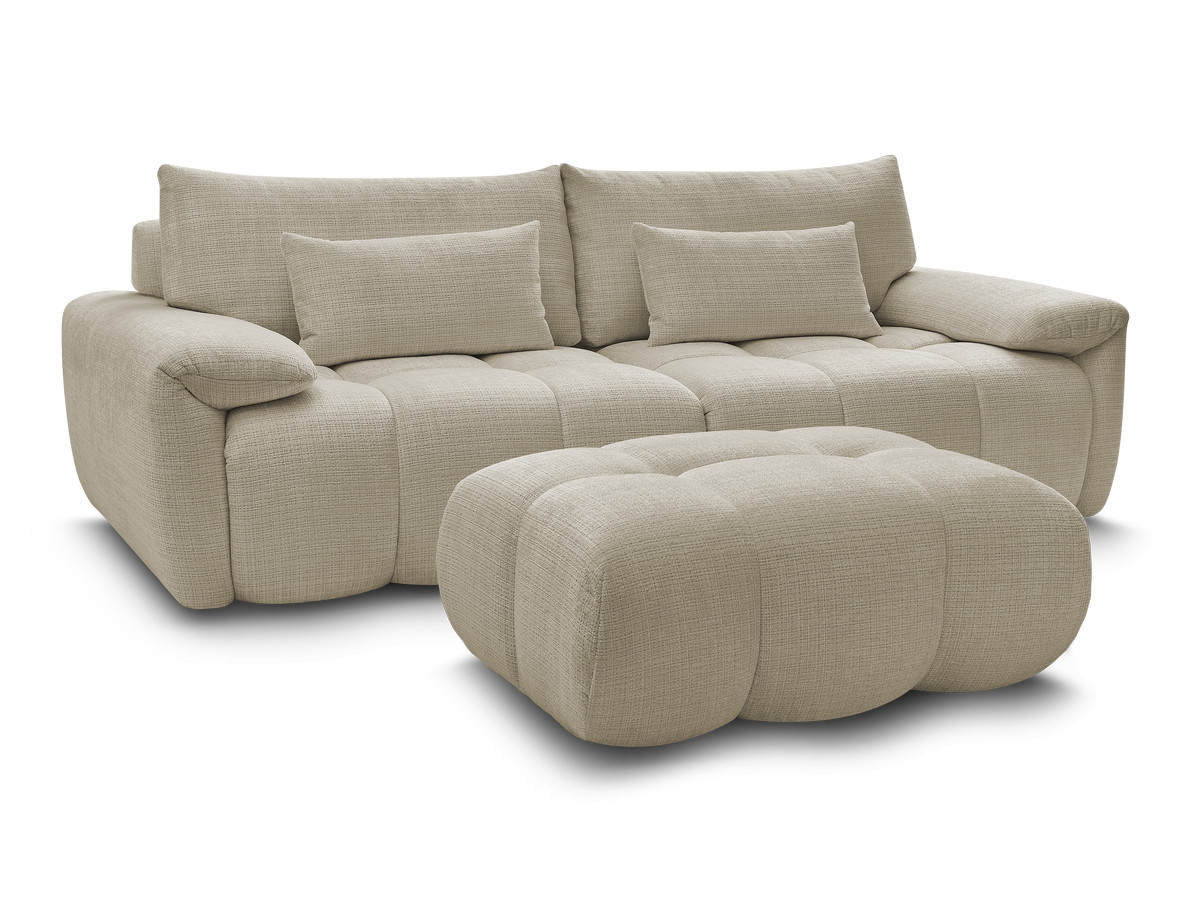 Canapé droit fixe 3 places IVANE tissu texturé avec pouf