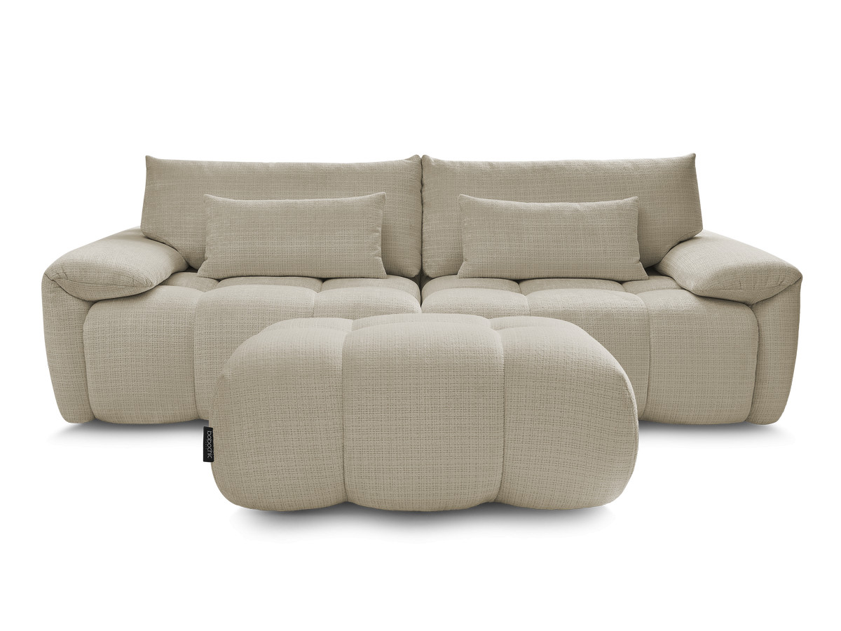 Canapé droit fixe 3 places IVANE tissu texturé avec pouf