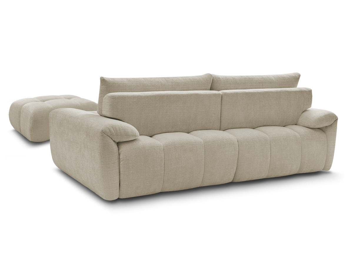 Canapé droit fixe 3 places IVANE tissu texturé avec pouf
