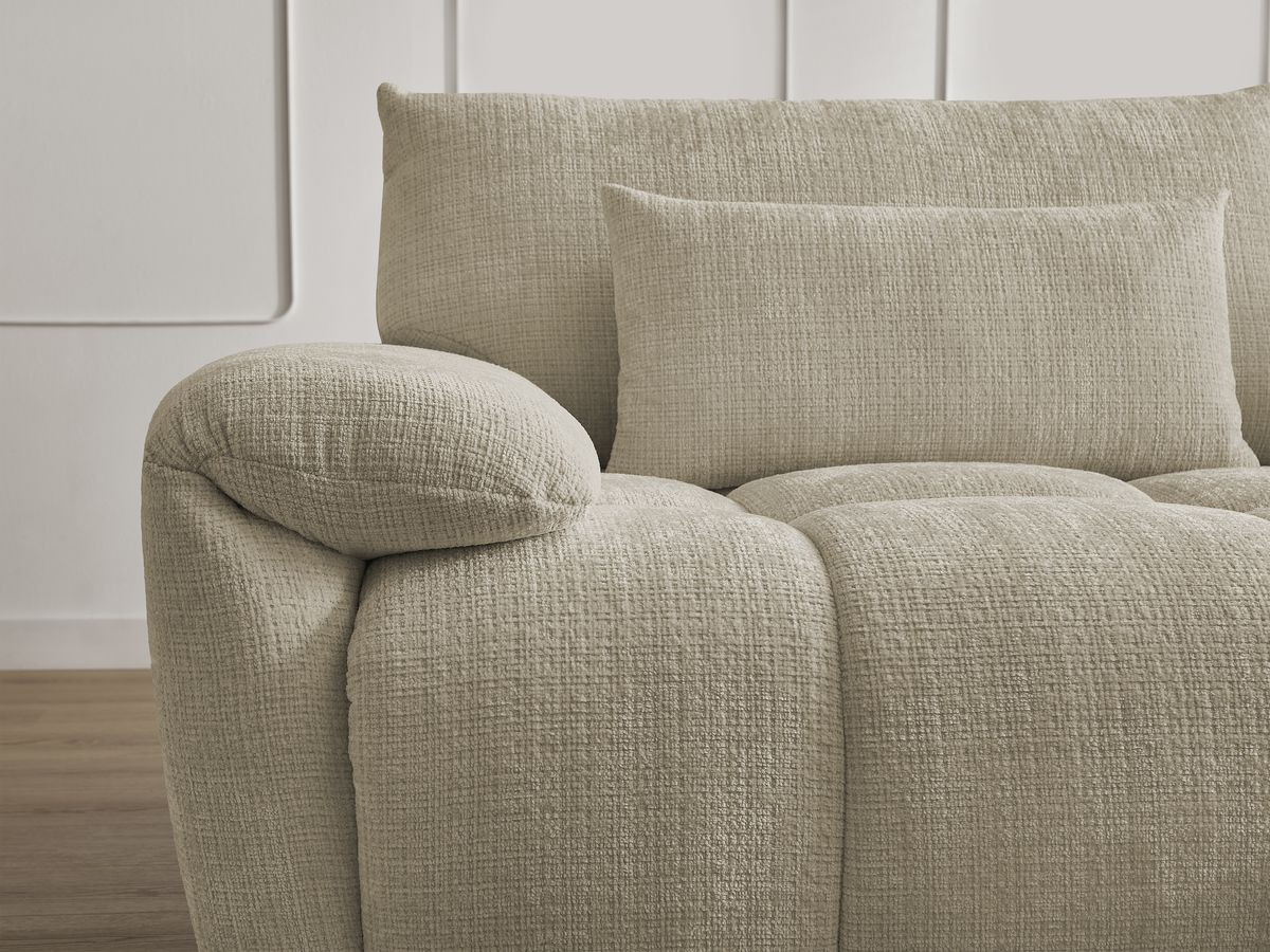 Canapé droit fixe 3 places IVANE tissu texturé avec pouf