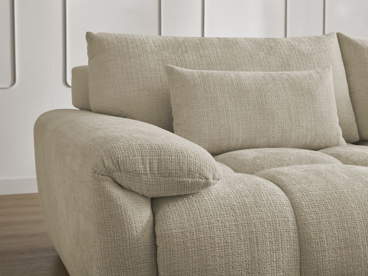 Canapé droit fixe 3 places IVANE tissu texturé avec pouf