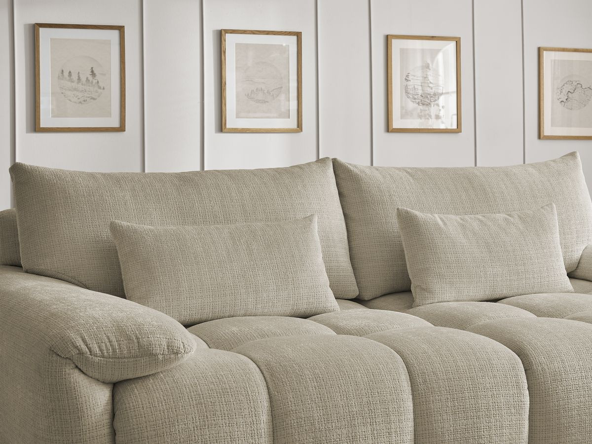 Canapé droit fixe 3 places IVANE tissu texturé avec pouf