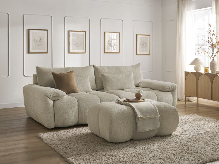 Canapé droit fixe 3 places IVANE tissu texturé