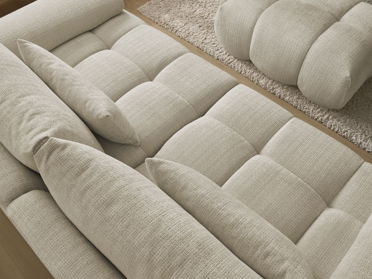 Canapé droit fixe 3 places IVANE tissu texturé avec pouf