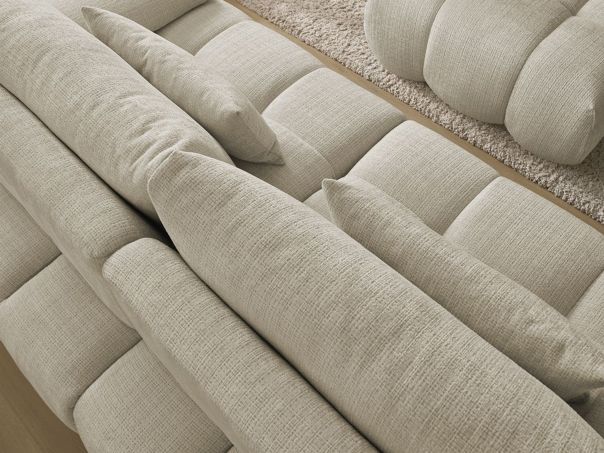 Canapé droit fixe 3 places IVANE tissu texturé avec pouf