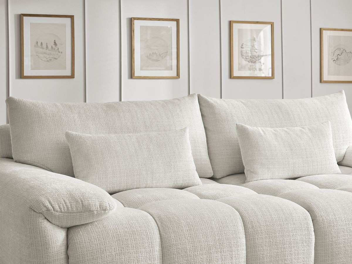Canapé droit fixe 3 places IVANE tissu texturé avec pouf blanc   BOBOCHIC - Vue supplémentaire 3