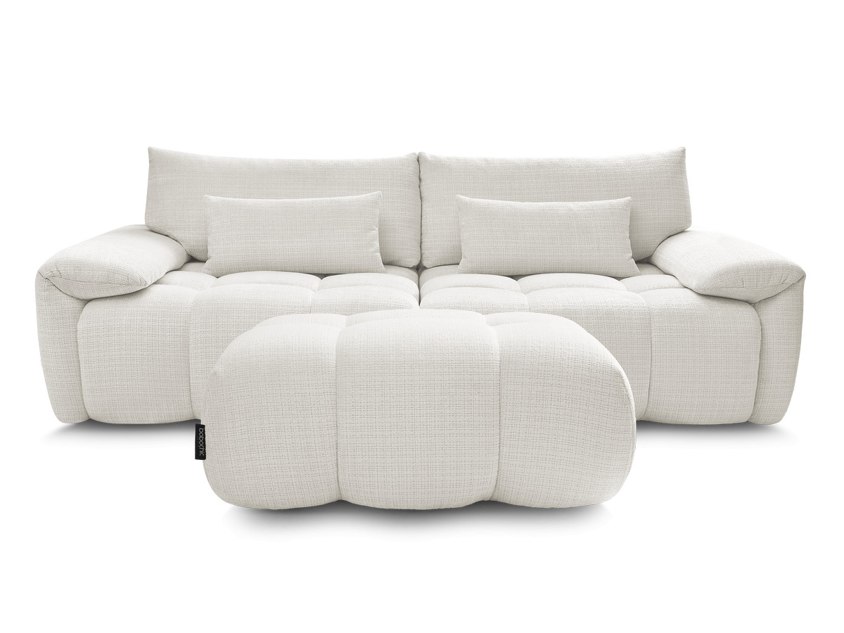 Canapé droit fixe 3 places IVANE tissu texturé avec pouf