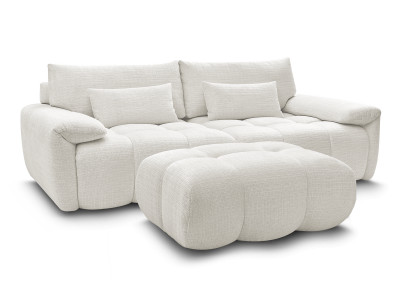 Canapé droit fixe 3 places IVANE avec dossier avance recule en tissu texturé et son pouf