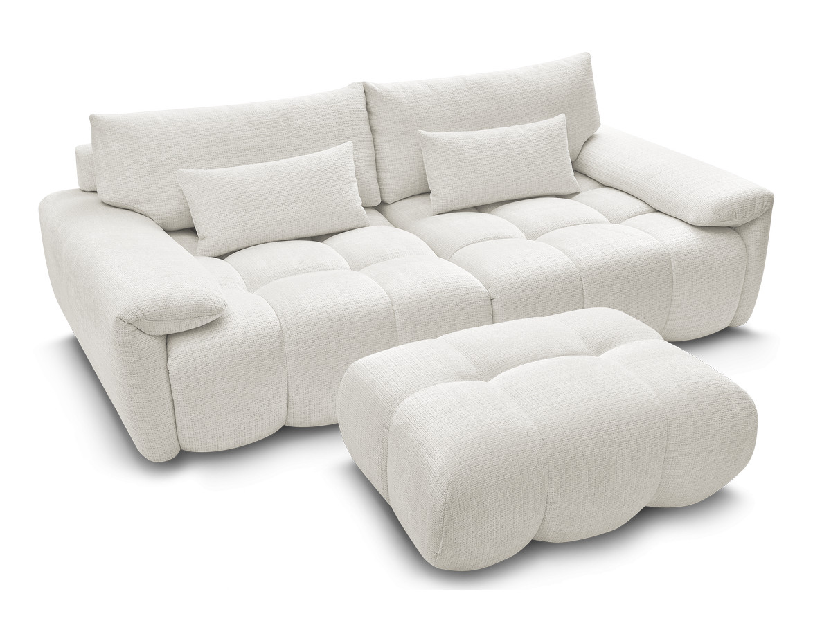 Canapé droit fixe 3 places IVANE tissu texturé avec pouf