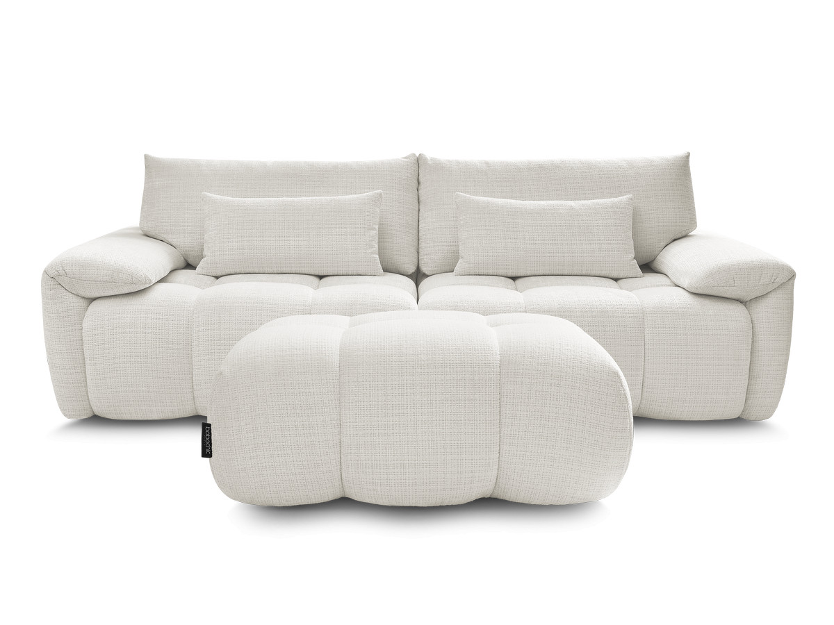 Canapé droit fixe 3 places IVANE tissu texturé avec pouf