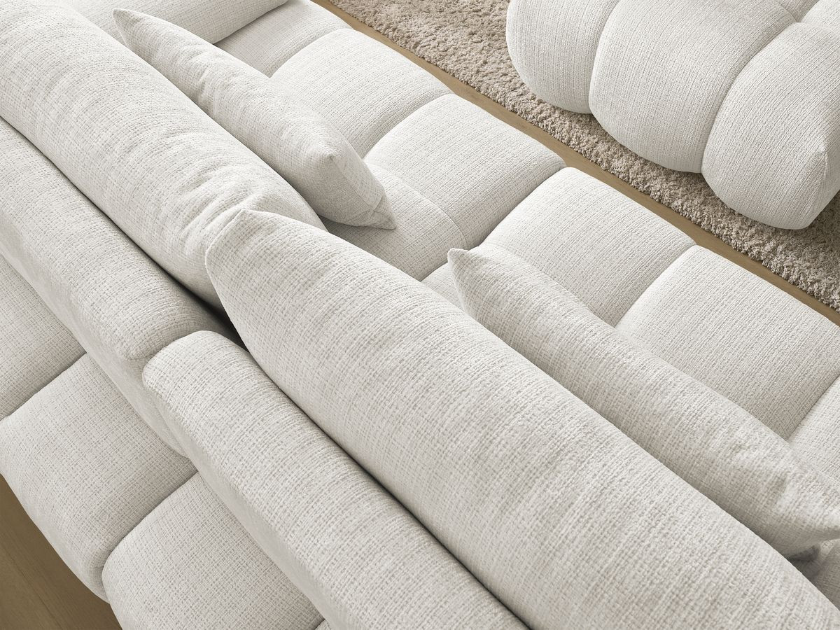 Canapé droit fixe 3 places IVANE tissu texturé avec pouf