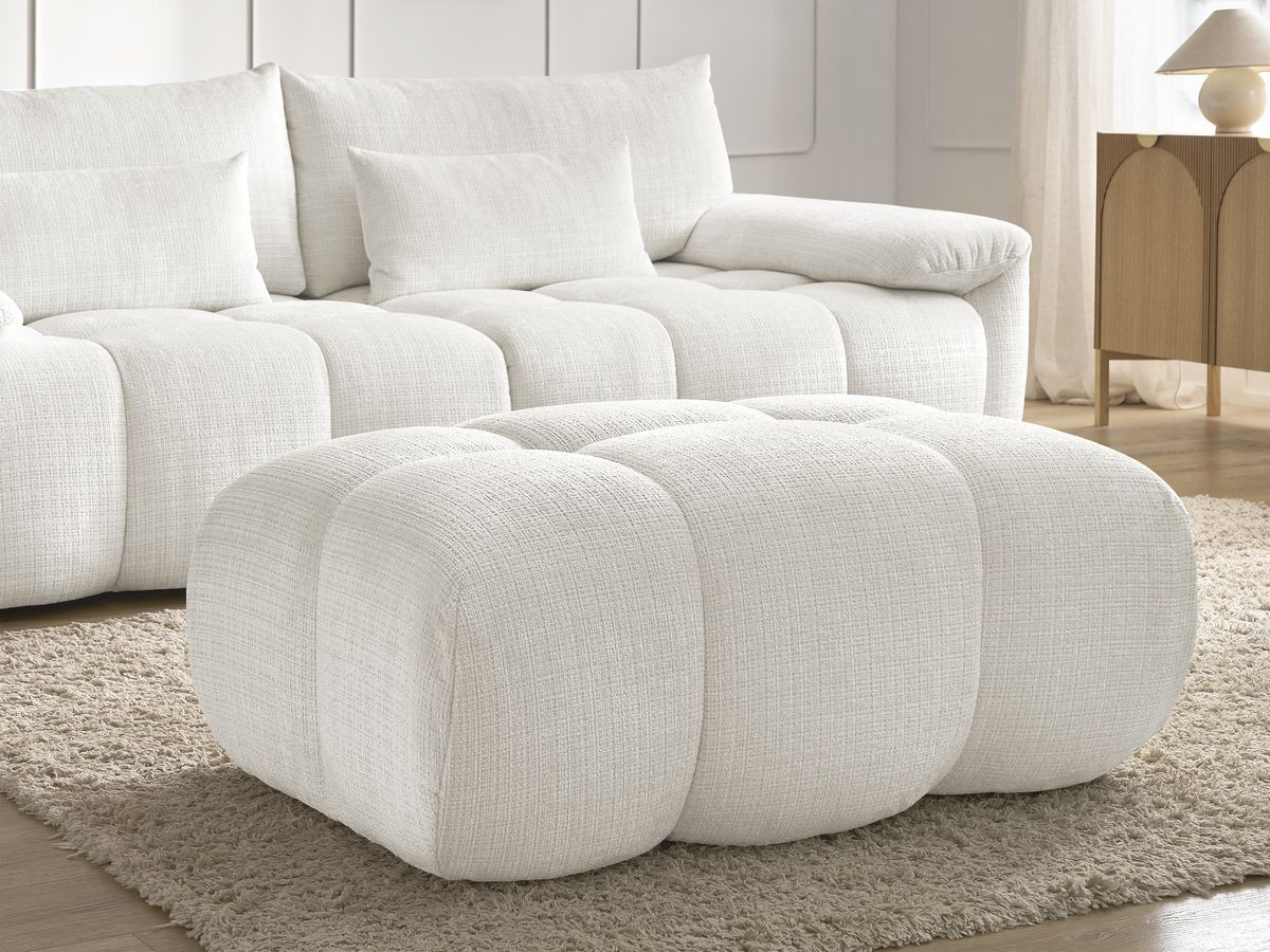 Canapé droit fixe 3 places IVANE tissu texturé avec pouf