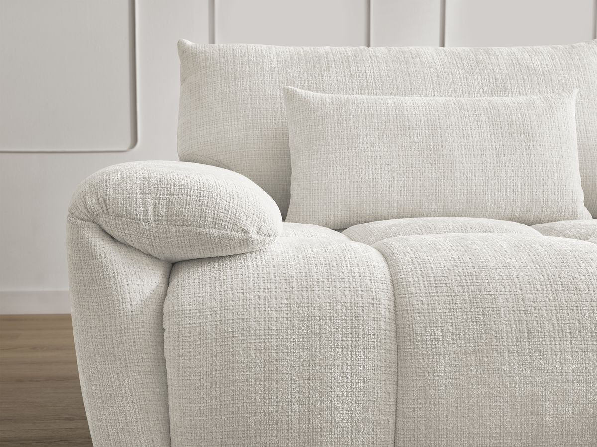 Canapé droit fixe 3 places IVANE tissu texturé avec pouf