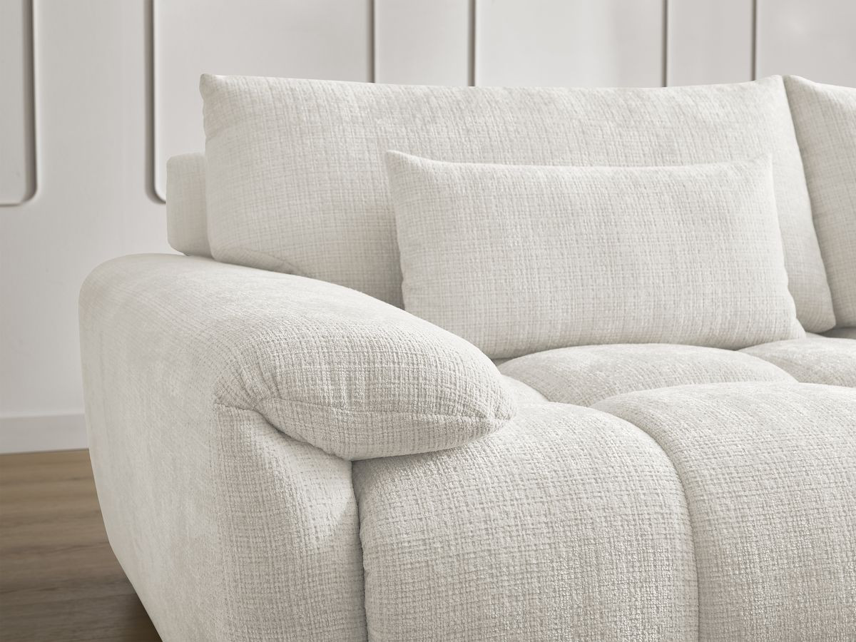 Canapé droit fixe 3 places IVANE tissu texturé avec pouf