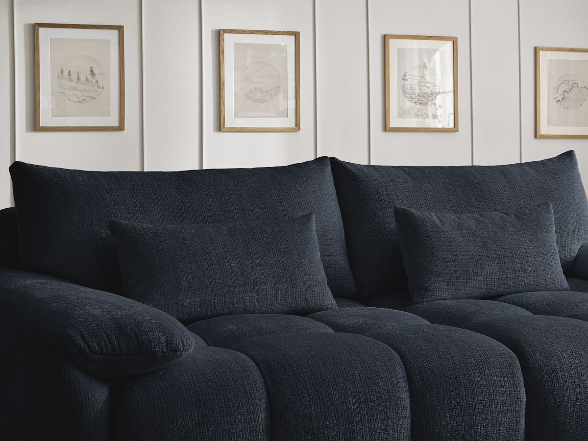 Canapé droit fixe 3 places IVANE tissu texturé avec pouf
