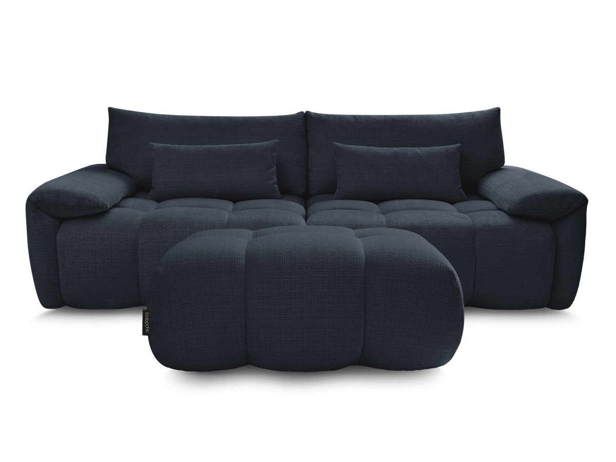 Canapé droit fixe 3 places IVANE tissu texturé avec pouf