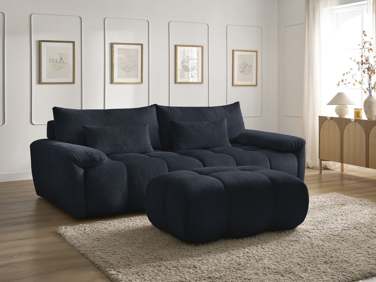Canapé droit fixe 3 places IVANE tissu texturé avec pouf