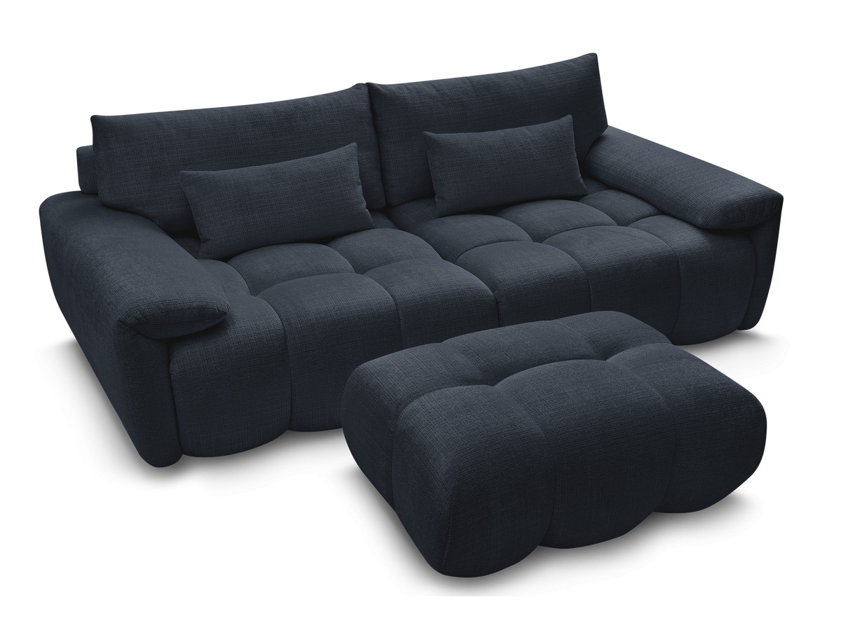 Canapé droit fixe 3 places IVANE tissu texturé avec pouf