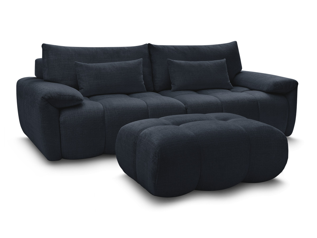 Canapé droit fixe 3 places IVANE tissu texturé avec pouf