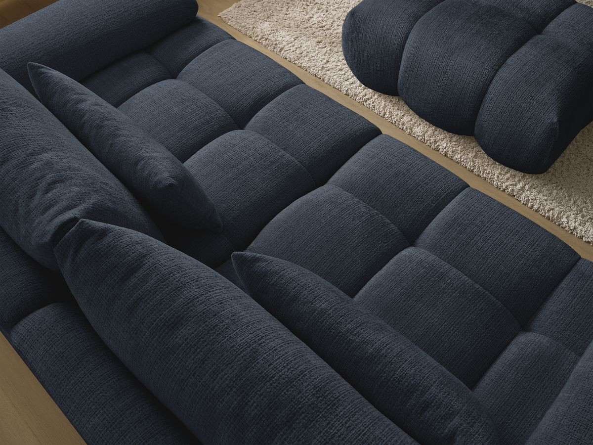 Canapé droit fixe 3 places IVANE tissu texturé avec pouf