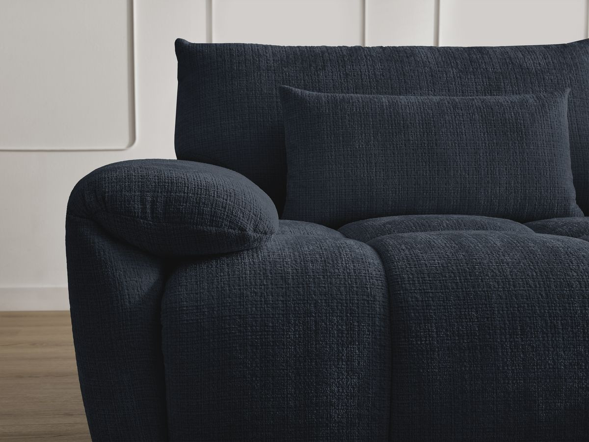Canapé droit fixe 3 places IVANE tissu texturé avec pouf