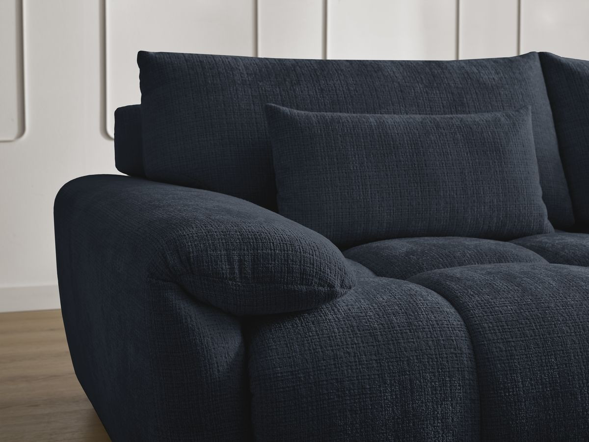 Canapé droit fixe 3 places IVANE tissu texturé avec pouf