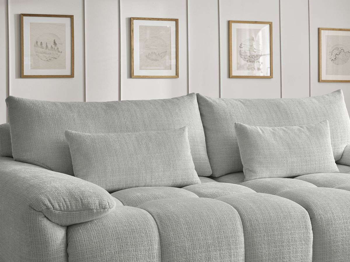 Canapé droit fixe 3 places IVANE tissu texturé avec pouf