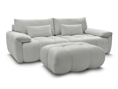 Canapé droit fixe 3 places IVANE avec dossier avance recule en tissu texturé et son pouf