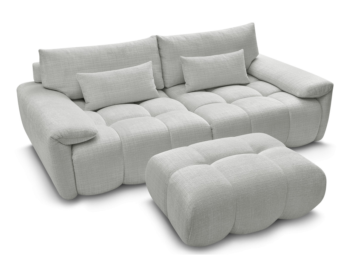 Canapé droit fixe 3 places IVANE tissu texturé avec pouf