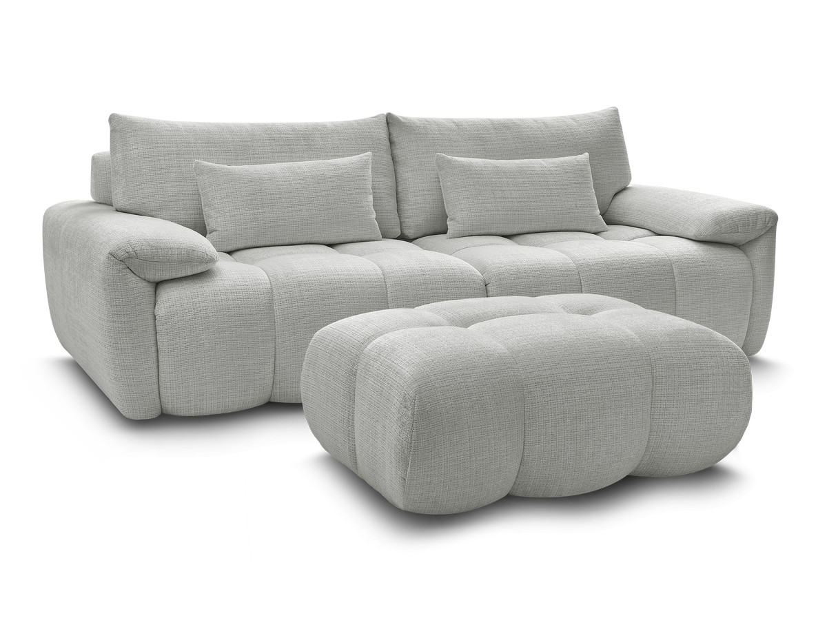 Canapé droit fixe 3 places IVANE tissu texturé avec pouf