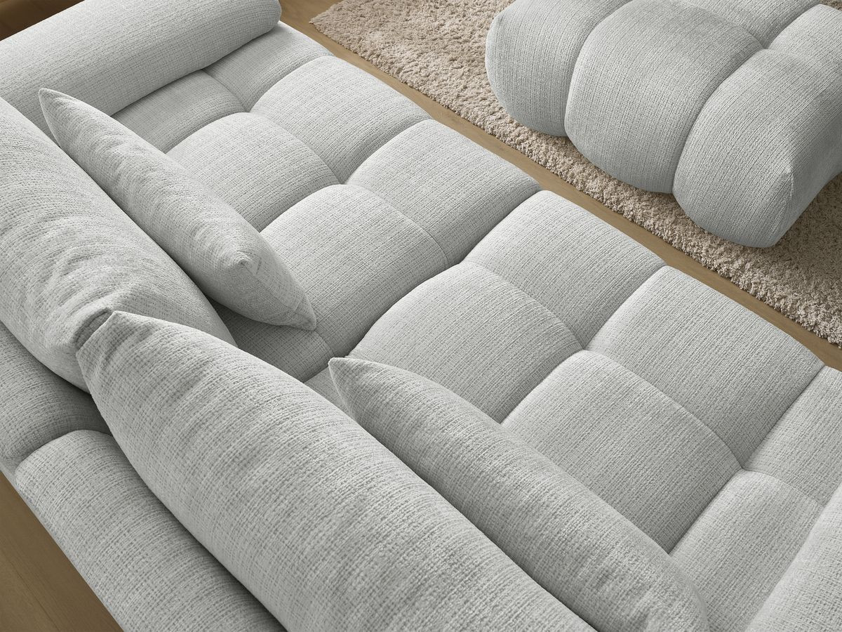 Canapé droit fixe 3 places IVANE tissu texturé avec pouf