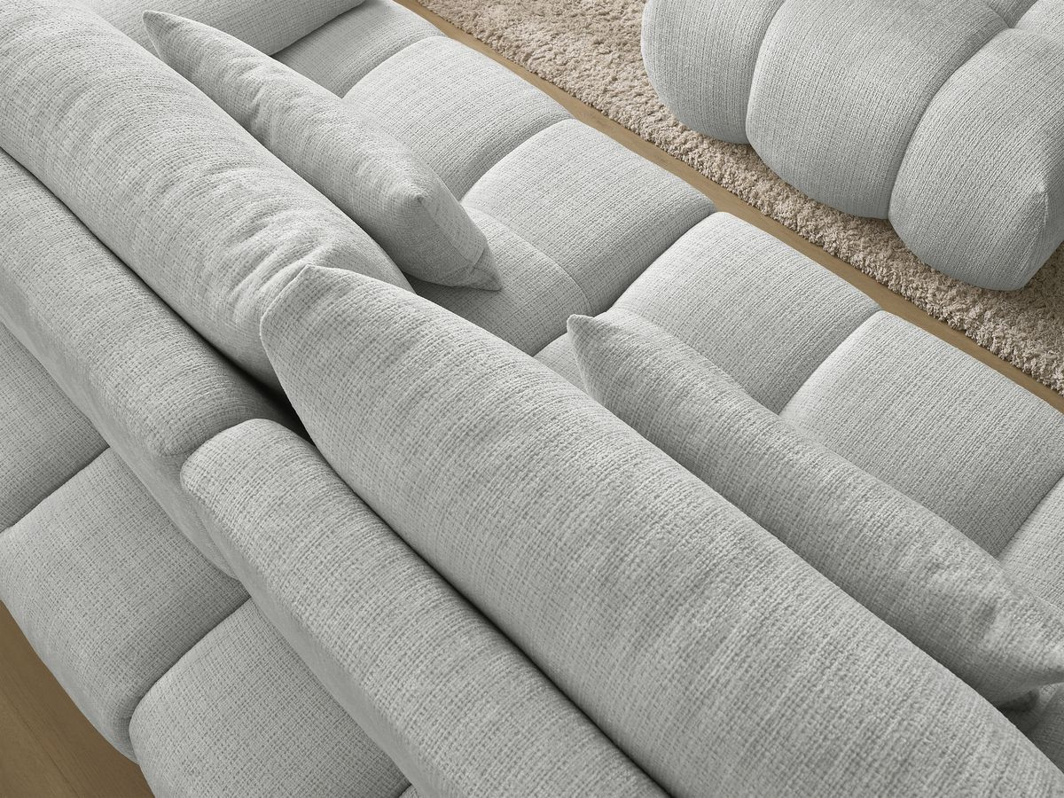 Canapé droit fixe 3 places IVANE tissu texturé avec pouf