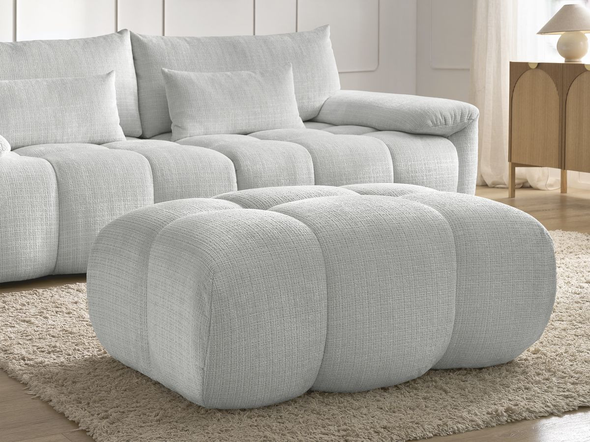 Canapé droit fixe 3 places IVANE tissu texturé avec pouf