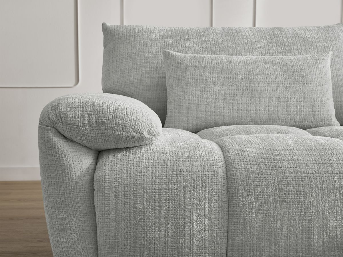 Canapé droit fixe 3 places IVANE tissu texturé avec pouf