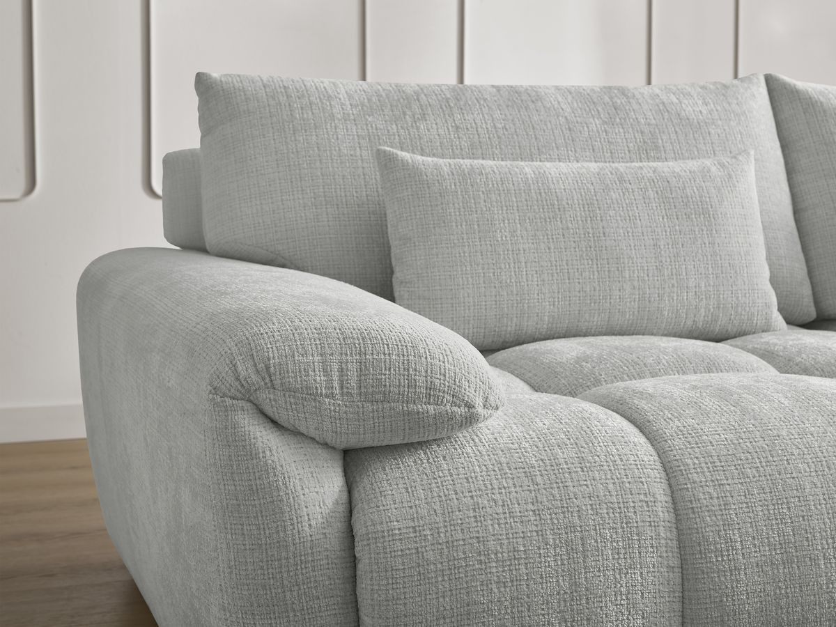 Canapé droit fixe 3 places IVANE tissu texturé avec pouf