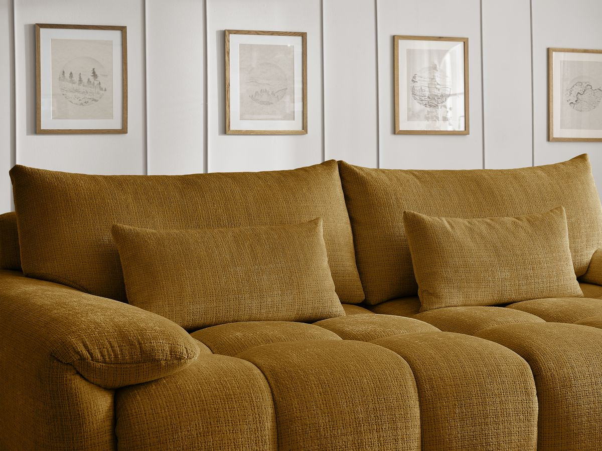 Canapé droit fixe 3 places IVANE tissu texturé avec pouf
