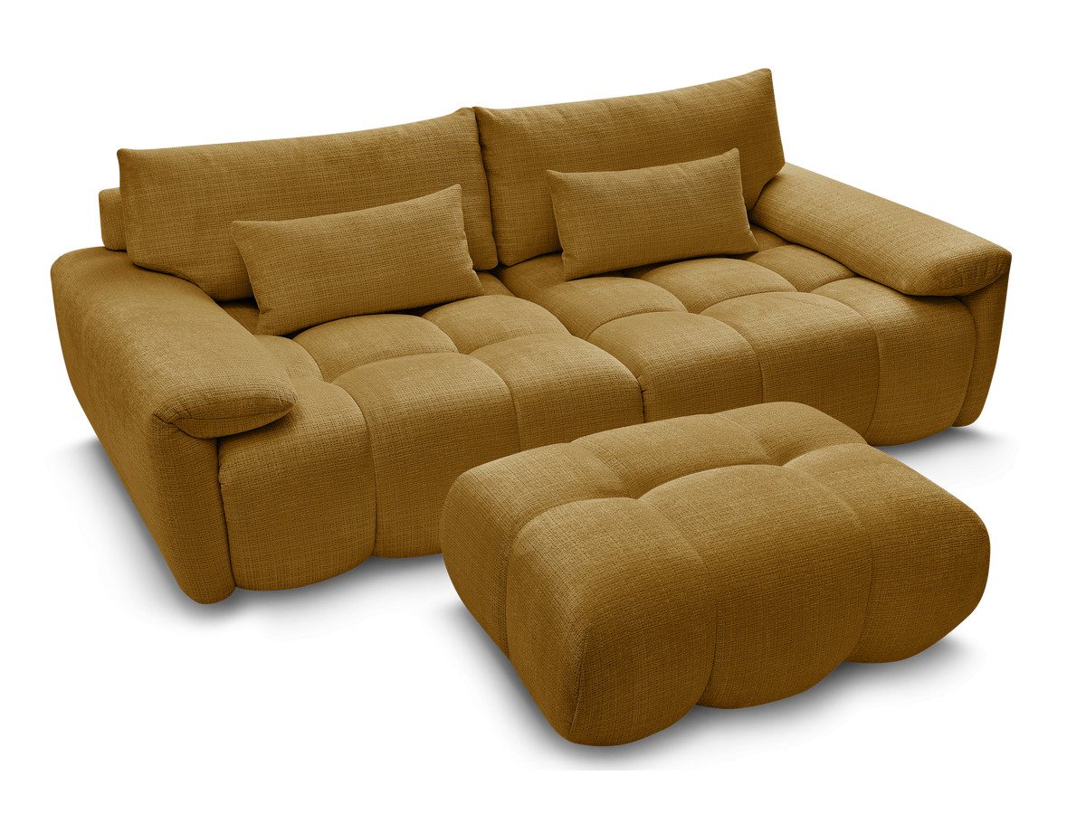 Canapé droit fixe 3 places IVANE tissu texturé avec pouf