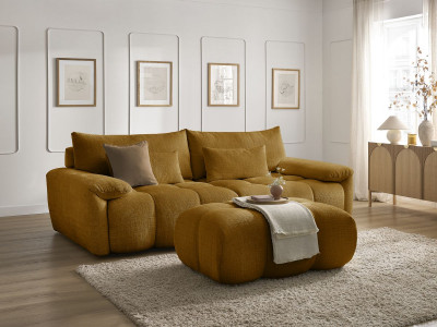 Canapé droit fixe 3 places IVANE tissu texturé avec pouf