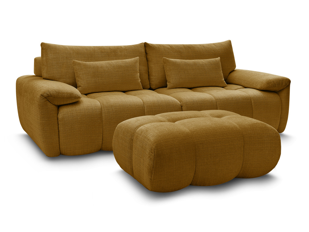 Canapé droit fixe 3 places IVANE tissu texturé avec pouf