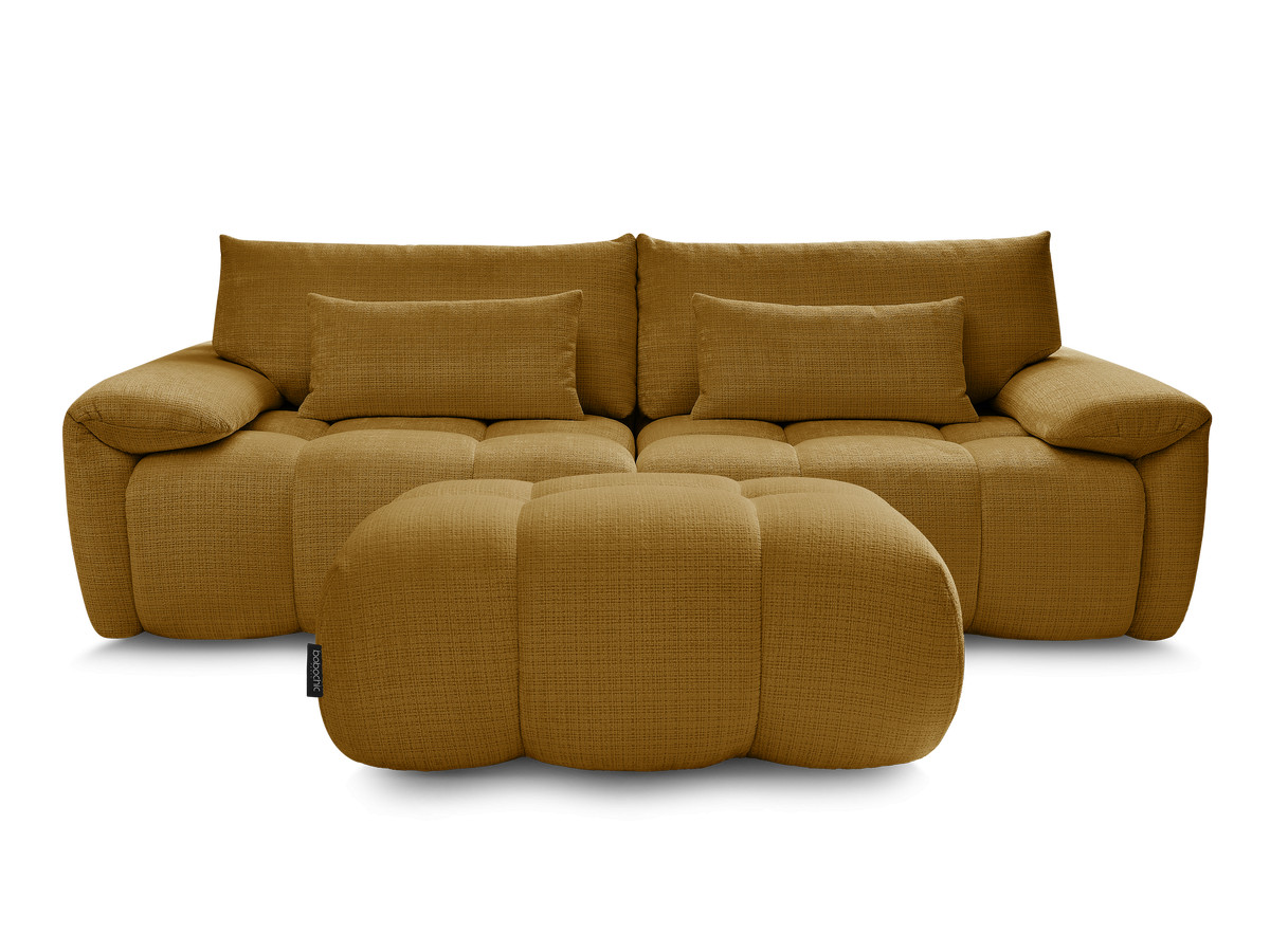 Canapé droit fixe 3 places IVANE tissu texturé avec pouf