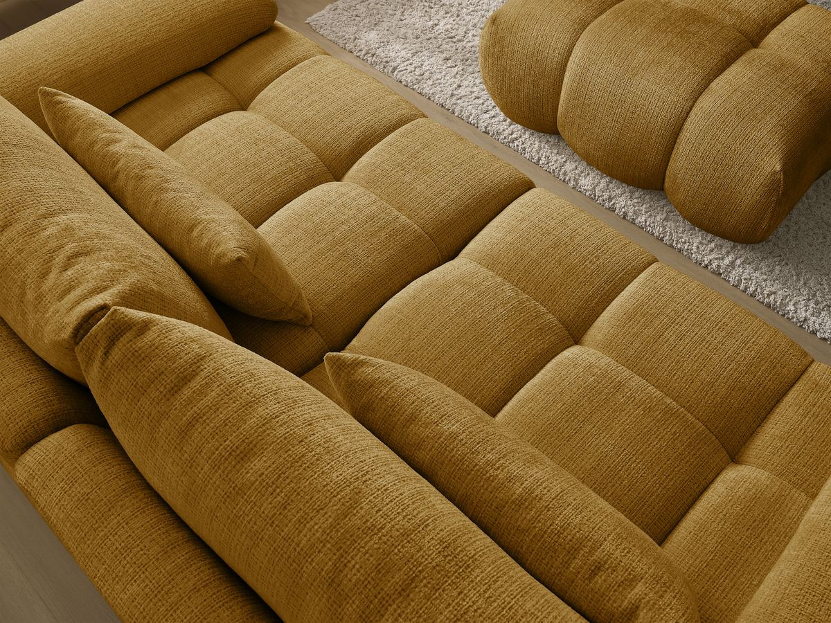 Canapé droit fixe 3 places IVANE tissu texturé avec pouf