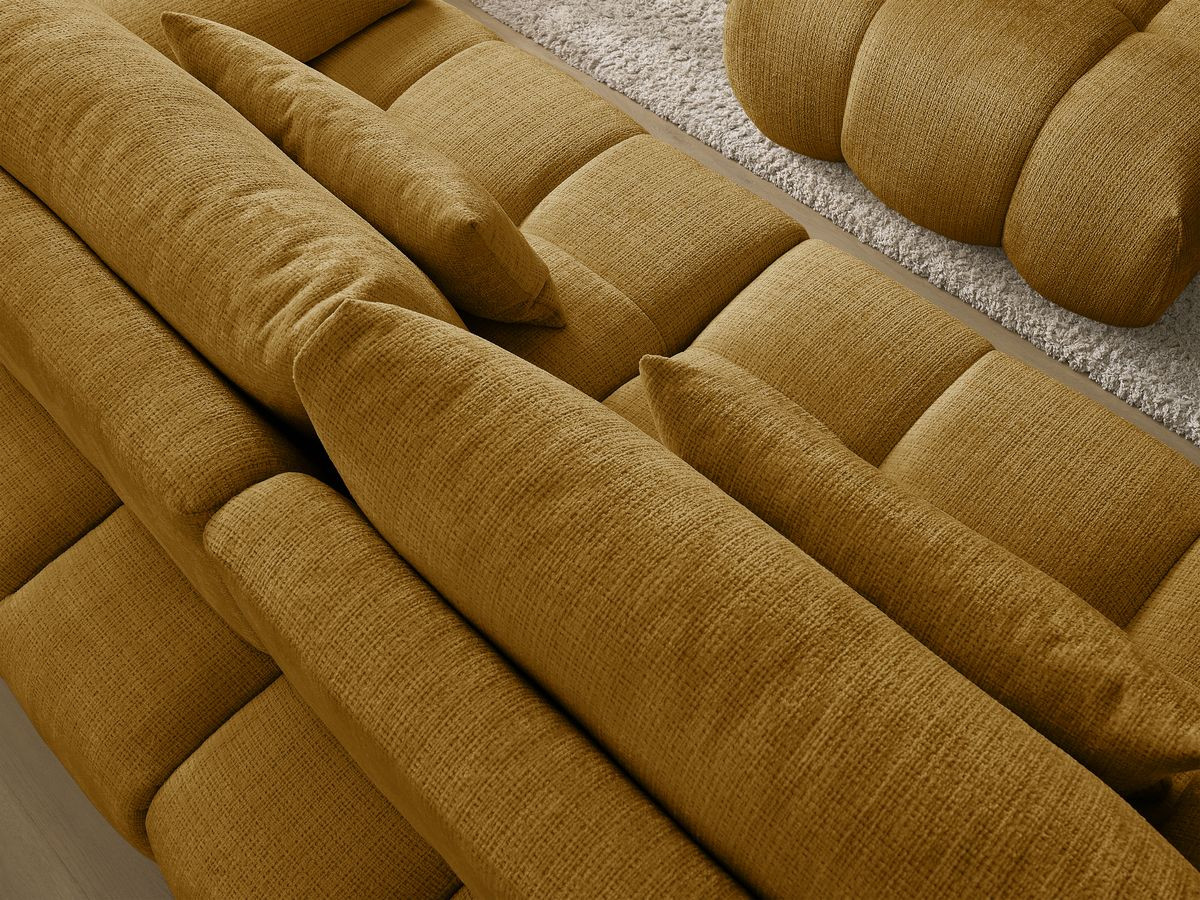 Canapé droit fixe 3 places IVANE tissu texturé avec pouf