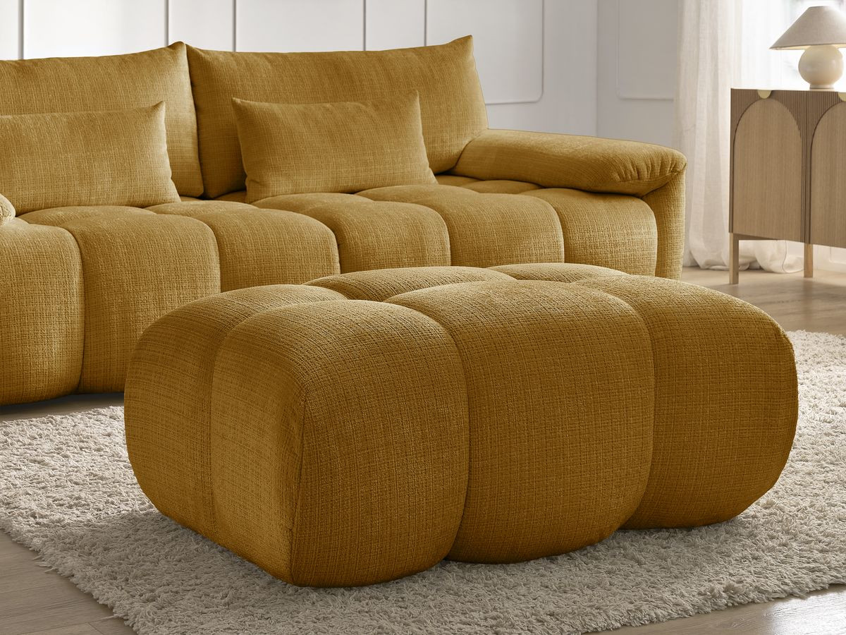 Canapé droit fixe 3 places IVANE tissu texturé avec pouf