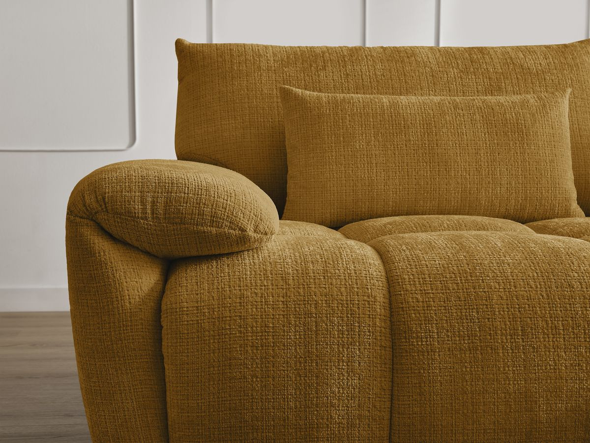 Canapé droit fixe 3 places IVANE tissu texturé avec pouf