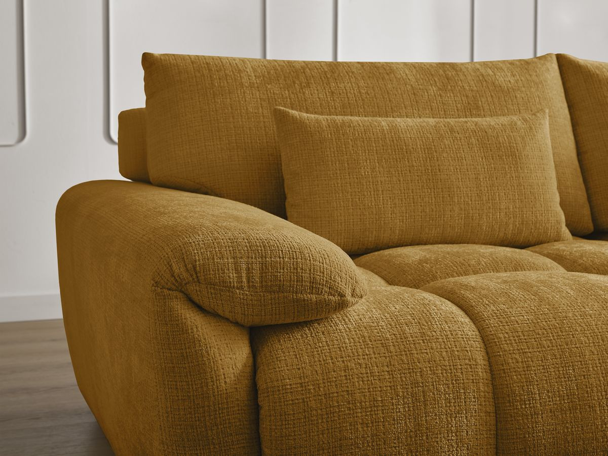 Canapé droit fixe 3 places IVANE tissu texturé avec pouf