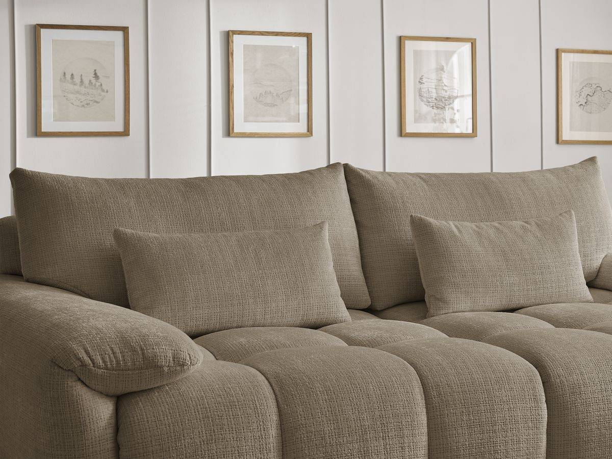 Canapé droit fixe 3 places IVANE tissu texturé avec pouf