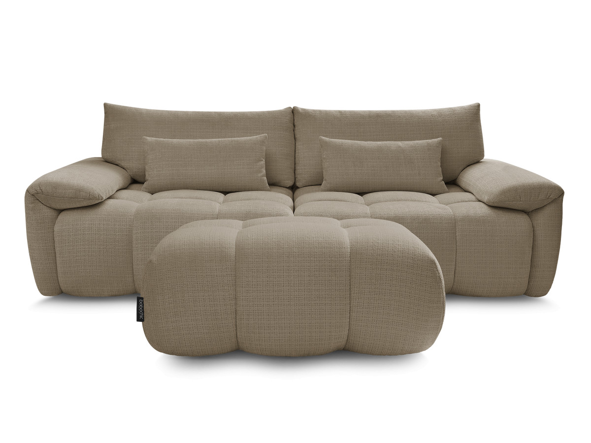 Canapé droit fixe 3 places IVANE tissu texturé avec pouf