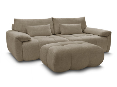 Canapé droit fixe 3 places IVANE avec dossier avance recule en tissu texturé et son pouf